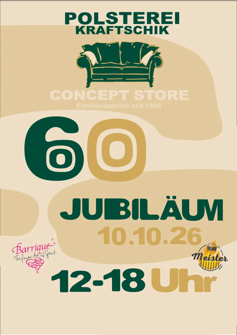 Flyer Vorderseite 60 Jahre Polsterei Kraftschik